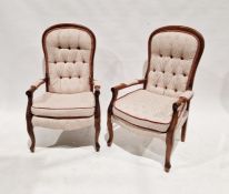 Pair of 20th century mahogany armchairs each with button back and upholstered seats, 109cm high (2)