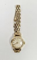 Vintage lady's 9ct gold Eterna manual wind wristwatch, the circular dial having gilt baton hour