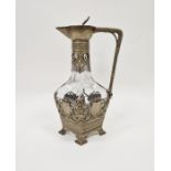 Early 20th century German WMF silver-plated and cut glass claret jug in the Art Nouveau style, circa