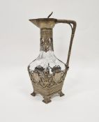 Early 20th century German WMF silver-plated and cut glass claret jug in the Art Nouveau style, circa