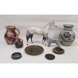 Collection of studio pottery and other items including a Beswick pottery grey setter marked Bayldons