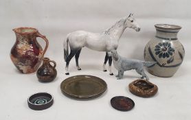 Collection of studio pottery and other items including a Beswick pottery grey setter marked Bayldons