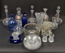 Collection of late 19th/early 20th century glass decanters and carafes including examples engraved