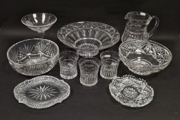 Collection of cut glassware including a Stuart flared circular footed dish with lozenge flowerhead