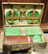 Vintage Coracle picnic set in leather case