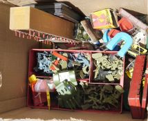 Quantity of toys to include remote control Daleks, plastic toy soldiers, etc and a metal chest (1