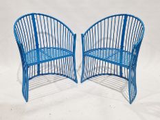 Pair of metal-framed blue painted garden/conservatory tub chairs (2)  Condition Report We do not
