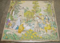 Modern machine made tapestry wall hanging - bucolic scene with Regency style young people in a