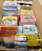 Large quantity of vintage jigsaw puzzles to include Royal Celebration, Dan Dare, railway related