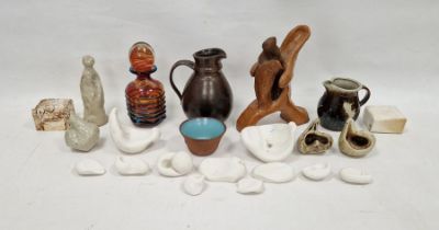 A collection of studio pottery to include a brown glaze salt glaze jug, another similar, various