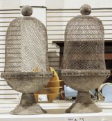 Pair of metal planters with mesh cloches (2)  Condition Report Probably modern and aged. Height