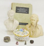Plaster bust of Mozart, a porcelain bust of Chopin, a tint book of historical colours by Thomas