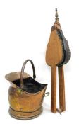 Copper coal scuttle and a pair of oak bellows (2)