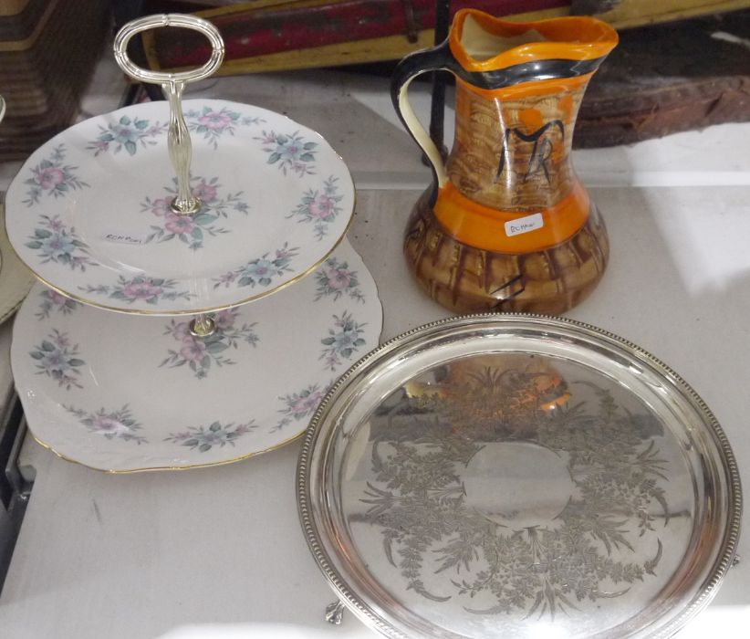 Three Poole Delphis plates, a Poole Aegian dish and further chinaware including cake stands - Image 2 of 2