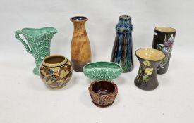 Collection of late 19th/early 20th century pottery including an Art pottery tapering cylindrical