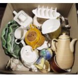 Greys Pottery part coffee service, a Burleigh Calico dish, a Wedgwood blue jasperware vase, dish and