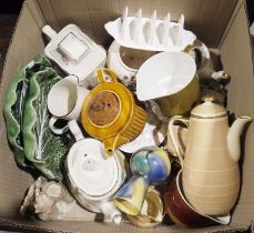 Greys Pottery part coffee service, a Burleigh Calico dish, a Wedgwood blue jasperware vase, dish and