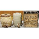 Doulton & Watts Lambeth salt glazed keg barrel, a Parsons stoneware keg barrel and a vintage