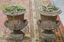 Pair of composite stone garden urns (2)  Condition Report 43cm high, 33cm diameter