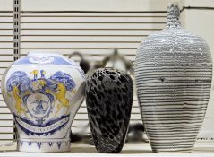 Two modern pottery vases and a glass example (3)