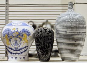 Two modern pottery vases and a glass example (3)