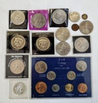 1966 specimen coin set, 10 commemorative crowns and 1964 clad silver half dollar encased, 1973