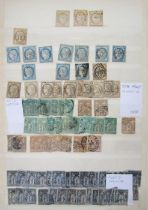 France stamps: red stock-book of used definitive, parcel and Société National des Chemin de Fer