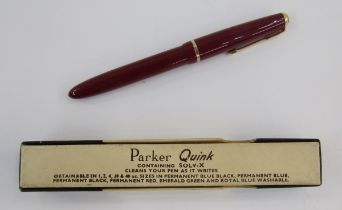 Parker Slimfold fountain pen in red with gilt metal mounts, boxed, a small brass three-draw