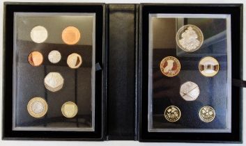UK proof set, 2014 proof 14 coin year set with certificate of authenticity £5 down to 1p,