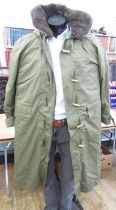 A European Army issue (?) winter/polar parka coat, size large, label '...Roma...', a pair of vintage