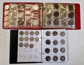 Two collectors folders of coins, English and European including silver shillings, the 1820 has