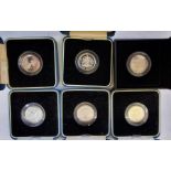 Silver Proof (6) UK £1 Coins, 2008 with certificate of authenticity, 1990, 1993, 1998x2, 1999.