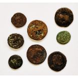 A quantity of Roman coins, seems to be found 18-12-1947, coins contained in hand written brown