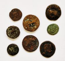 A quantity of Roman coins, seems to be found 18-12-1947, coins contained in hand written brown