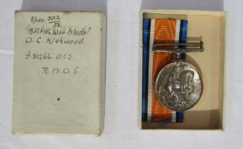 WWI War Medal named to 'F.31266 A.C. Kirkwood R.N.A.S.', WWI pair of medals named to '131633. Pte.