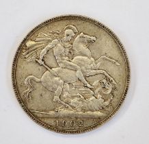 Edward VII silver crown, 1902, bare head of the king facing right, reverse: St George and dragon