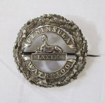 Victorian 79th Queen's Own Cameron Highlanders Officer's white metal plaid brooch.