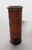 Antique treen five-section turned wood spice box, 21cm high x 8.5cm diameter and a pestle of