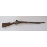 Flintlock rifle with brass fittings, barrel length is 75 cm approx, full length 115 cm approx.