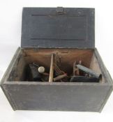 Quantity metal items including Goffering iron holders, boot crooks, lantern, tools and a military