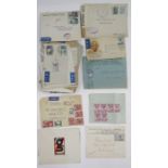 World stamps: large brown folder of late 1800s-mid 1900s mint and used issues plus pack of covers (