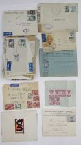 World stamps: large brown folder of late 1800s-mid 1900s mint and used issues plus pack of covers (