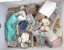Assortment of fossils and stones to include a large piece of malachite, an azurite kyanite and