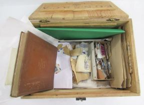 World stamps: Large vintage wooden port box full of mint/used issues from 1920s in Strand album,