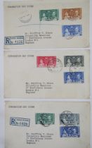 British empire stamps: box of 4 albums including red ‘New Age’ and plastic bag of mint and used