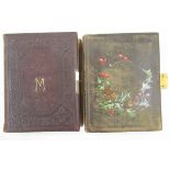 Victorian cartes de visite album painted with birds on holly branch and another with printed