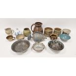 Collection of studio ceramics including a stoneware bowl by G Owen-Jones, a stoneware blue glazed
