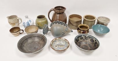 Collection of studio ceramics including a stoneware bowl by G Owen-Jones, a stoneware blue glazed