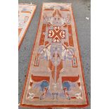 Pair of contemporary Art Deco-style rugs, probably Chinese Superwash, each with a stylised radiating