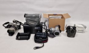 Collection of cameras, camcorders and other items including a Canon 8mm video camcorder, model G1000